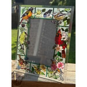 AMIA Handpainted Picture Frame Bird Glass 4x6 Photo Cardinal Finch Sun Catcher